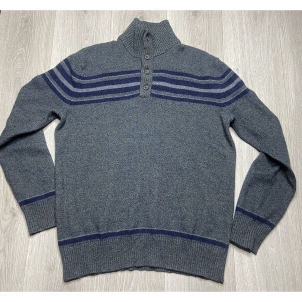 Banana Republic Sweater Men XL Merino Wool Extra Fine Italian Henley Striped‎